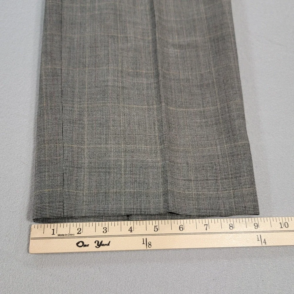 Oscar de la Renta 2 Piece Suit 100% Wool Glen Plaid Gray Classic Men's 42R 34x30